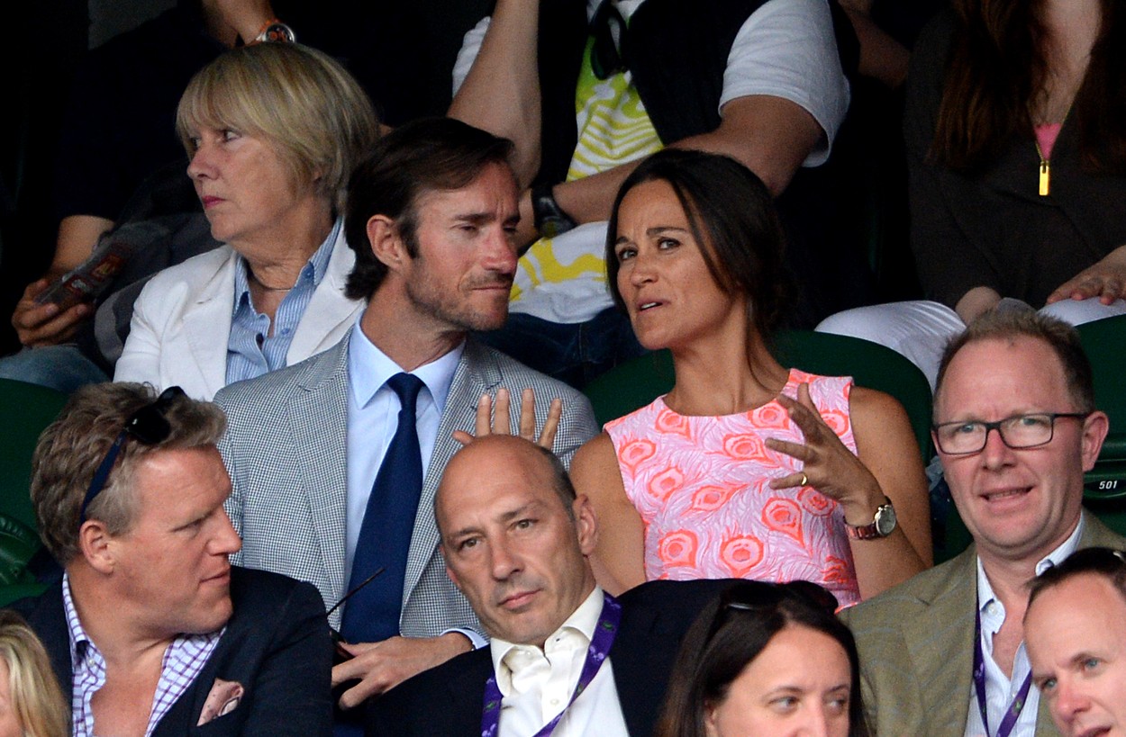 Pippa Middleton and James Matthews on day nine of the Wimbledon Championships at the All England Lawn Tennis and Croquet Club, Wimbledon., Image: 293380641, License: Rights-managed, Restrictions: WCDIRECT. Editorial use only. No commercial use without prior written consent of the AELTC. Still image use only - no moving images to emulate broadcast. No superimposing or removal of sponsor/ad logos. Call +44 (0)1158 447447 for further information., Model Release: no, Credit line: Profimedia, Press Association