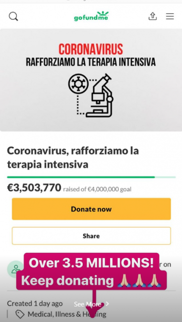 Киара Ферани събра над 3 милиона евро за Италия