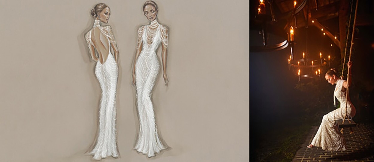 За приема, Джей Ло носеше рокля тип русалка, изработена от специални естествени перли.